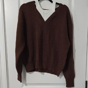 Elan Chocolate V-Neck Sweater